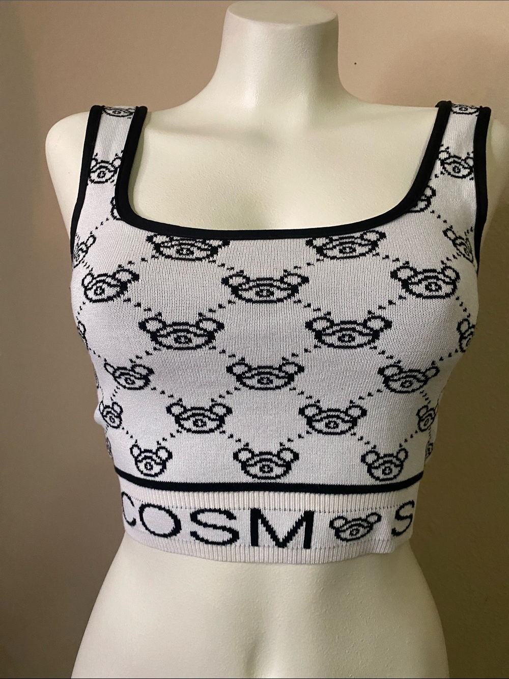 Cosmos teddy bear Black & White Patterned Cropped sweater Tank Top M